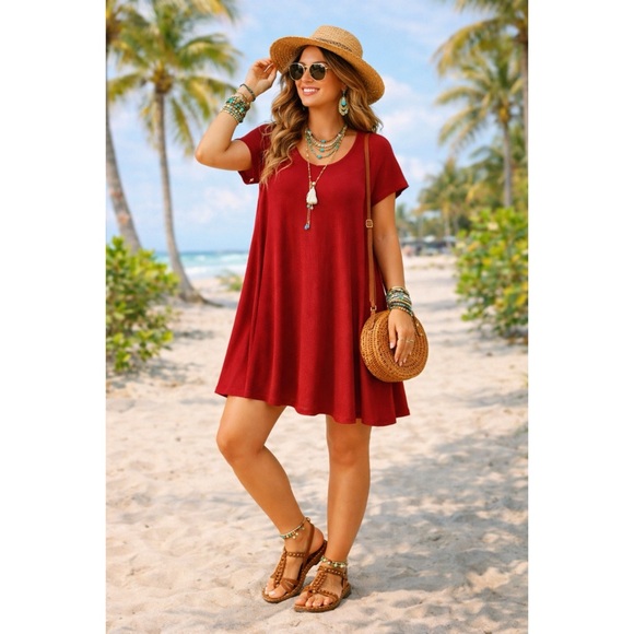Free People Dresses & Skirts - FREE PEOPLE Burgundy Red Ribbed T Shirt Dress